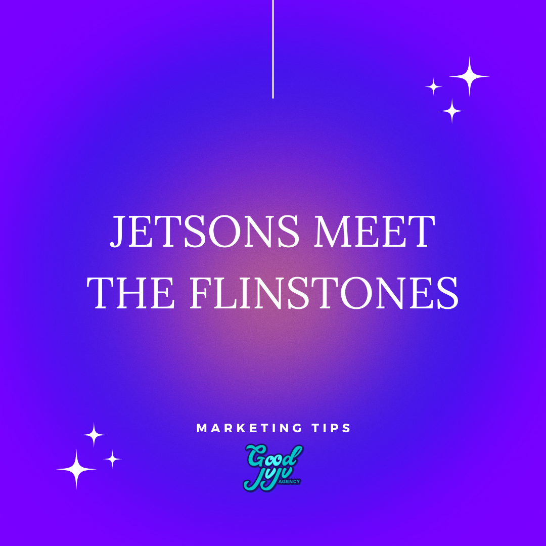 purple background with words that say "Jetson Meet The Flinstones"